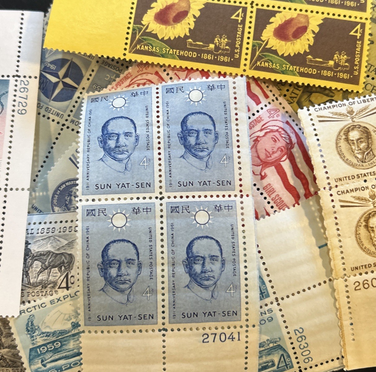 10 MNH OLD All Different Vintage 4 cent Plateblocks – some Over 65 Years Old