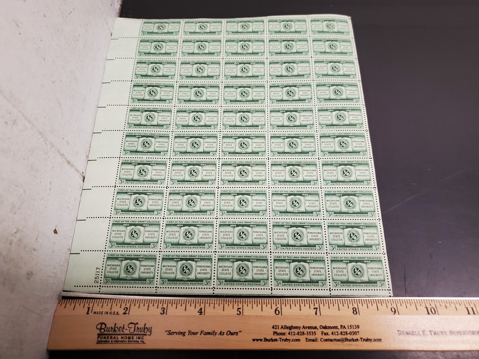 Vtg ’55 Michigan State Penn State University 3 Cent USPS Postage Stamp Sheet 50
