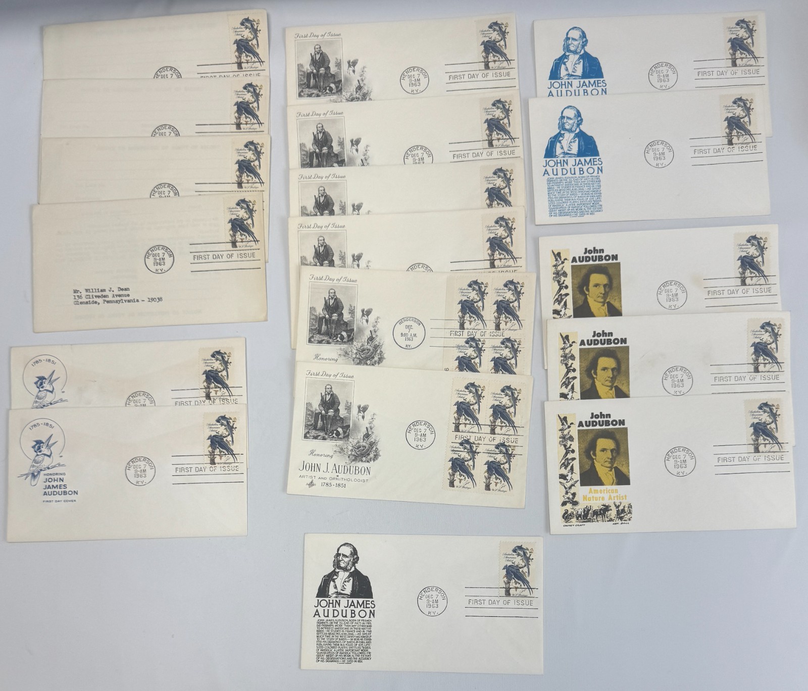 18 John James Audubon First Day Covers 1963 Wildlife Bird Art Ornithology 1241