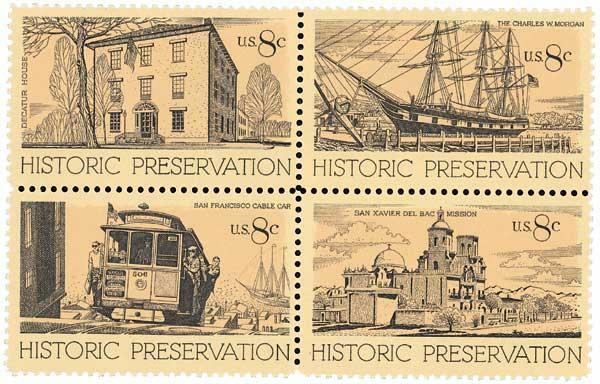 HISTORIC PRESERVATION–Block of 4 Collectible Unused 1971 Stamps–FREE SHIPPING