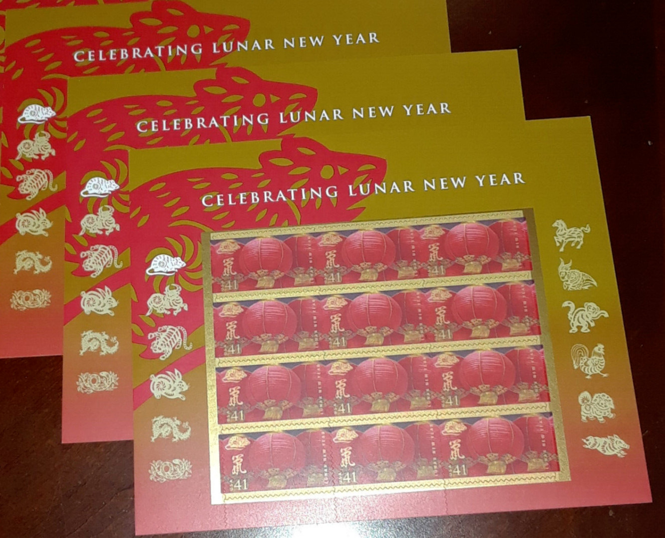 Four Sheets of CHINESE NEW YEAR (YEAR OF THE RAT) 41¢ US Postage Stamps Sc# 4221
