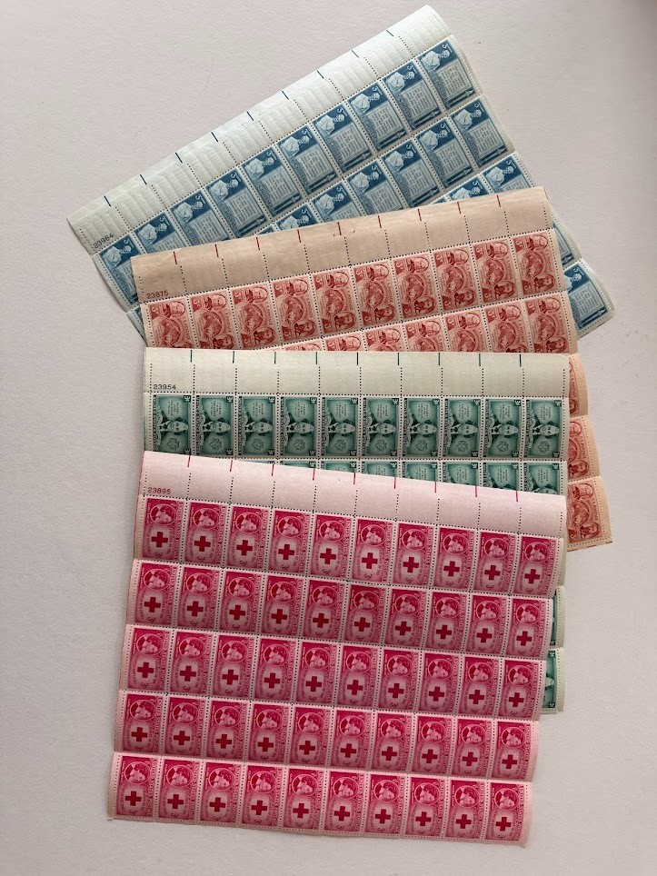 USPS 3 Cent Postage Stamps 4 Sheets Red Cross , Girl Scouts, Oregon, Lincoln