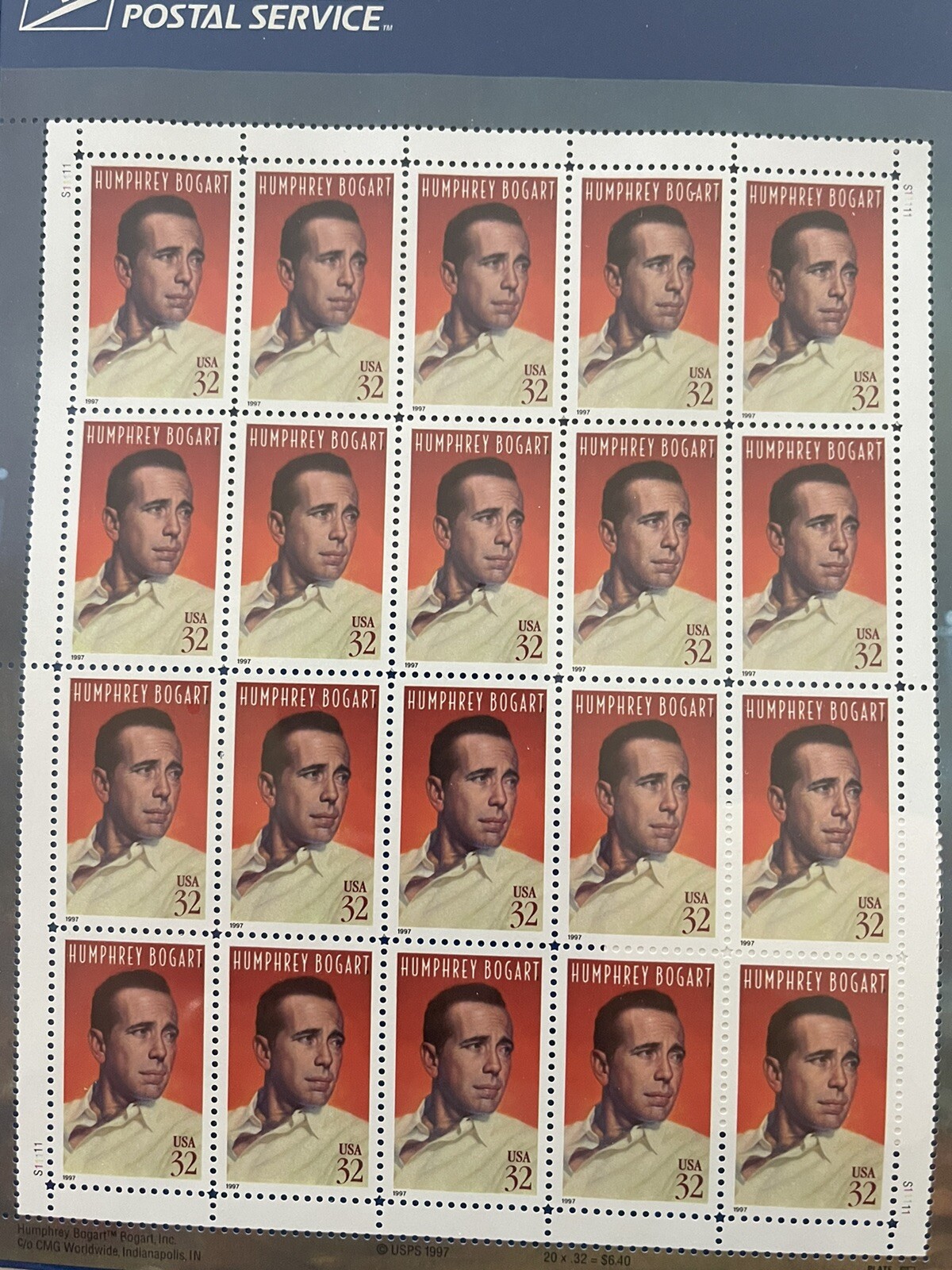 Legends Of Hollywood – Humphrey Bogart Stamps Full Sheet of 20 US Sealed 4424P
