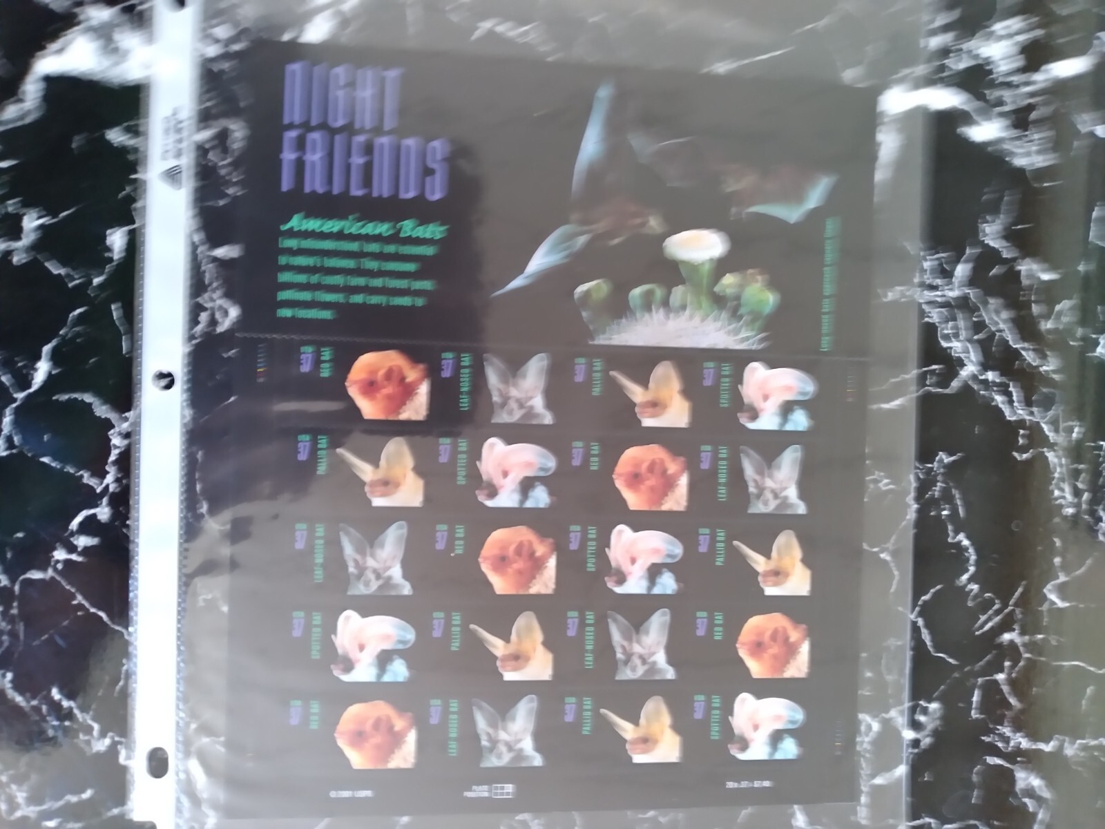 “Night Friends” -“American Bats” Very Nice Collectable Sheet of 2001 Stamps MNH