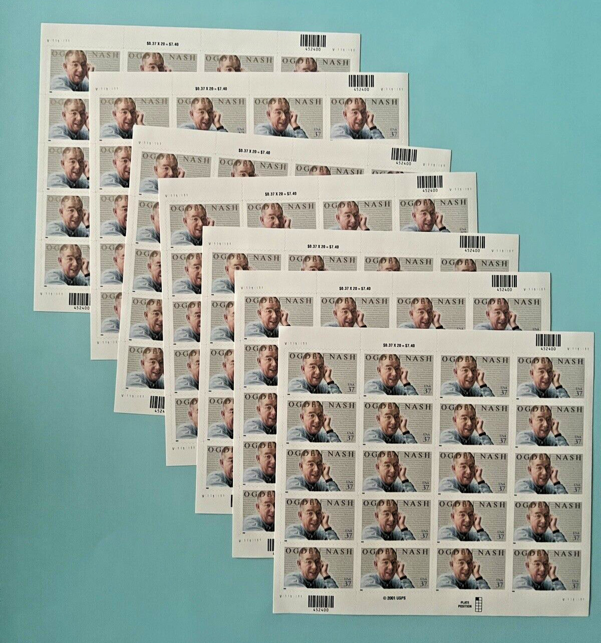 37¢ Poet Ogden Nash Postage Stamp #3659 | 7 Sheets of 20 = 140 Stamps – FV$51.80