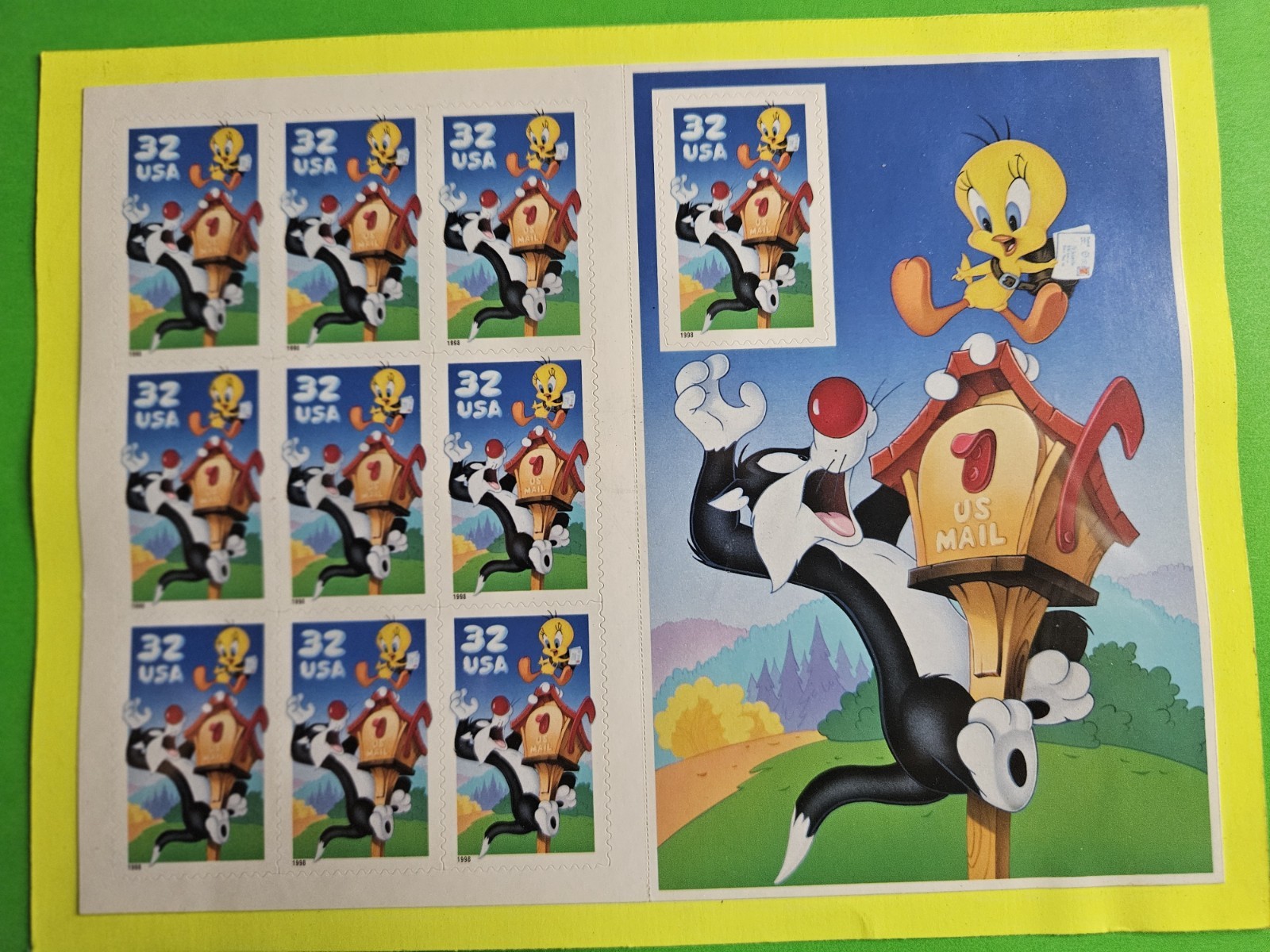 1998 U S Postage #3204 TWEETY BIRD & SYLVESTER THE CAT (1) BOOKLETS IN FRAME