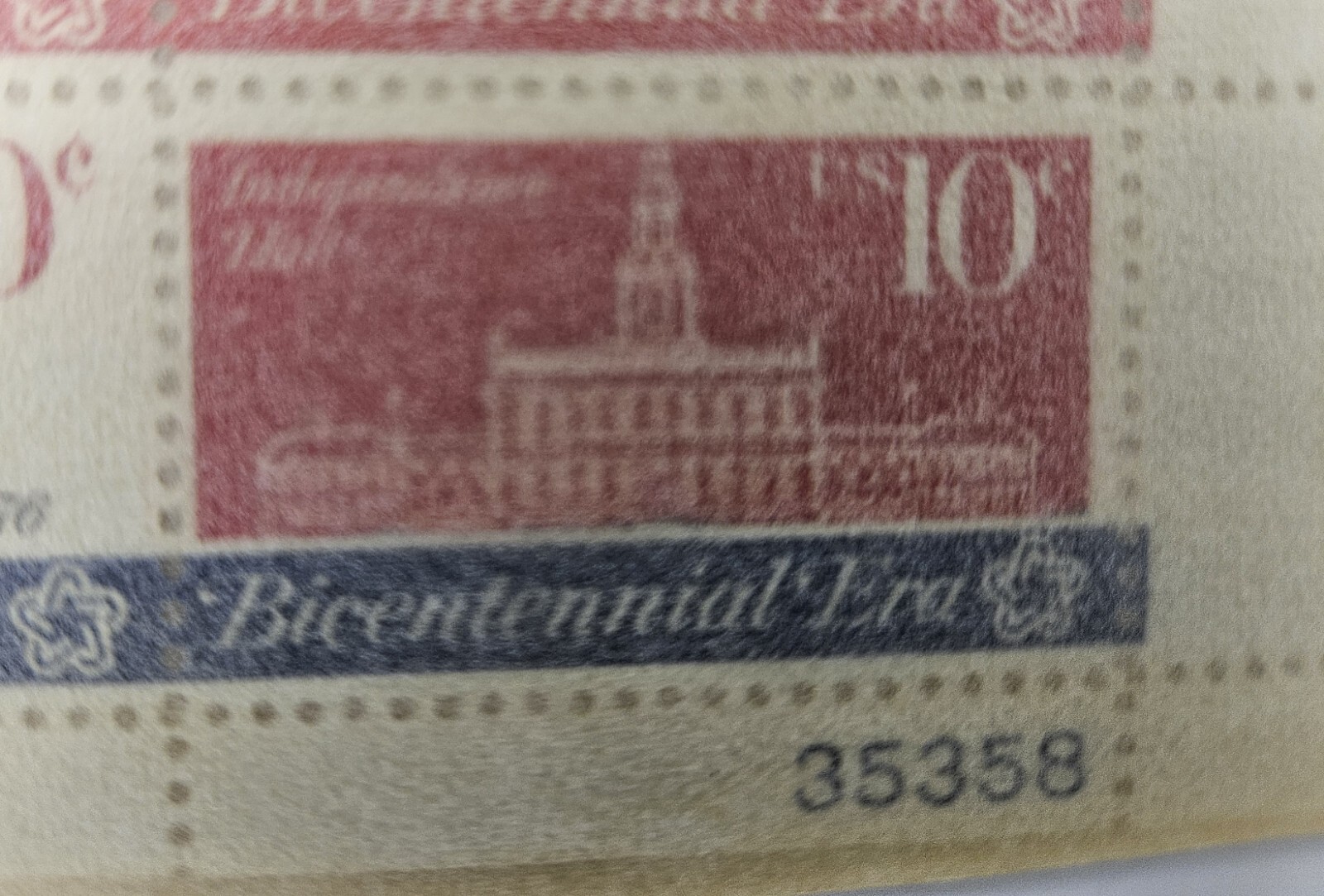 Historical Plate Block 4 different 10 cent Unused US Stamps 1974 & OG Envelope