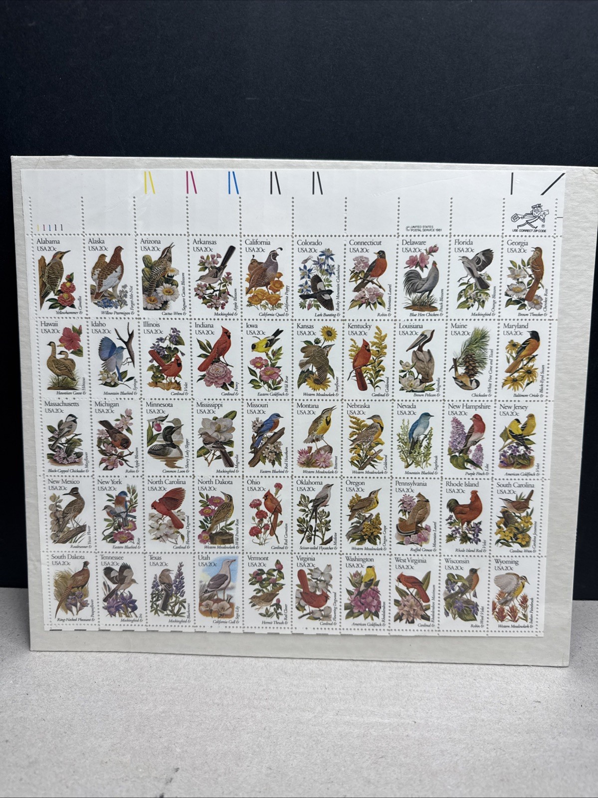 1981 USPS 50 States Birds and Flowers, 20c Commemerative Stamps Sealed
