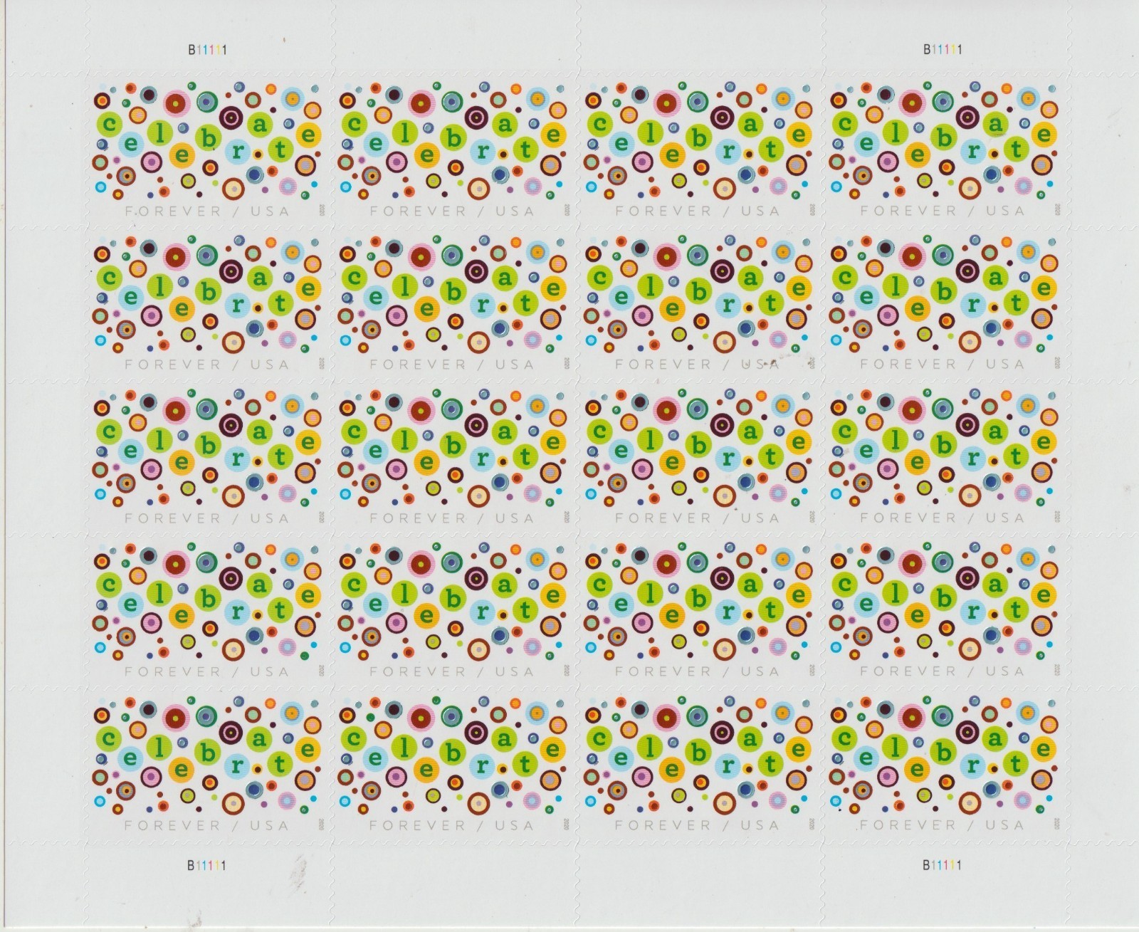 USPS Let’s Celebrate Confetti FOREVER Sheet of 20 POSTAGE STAMPS