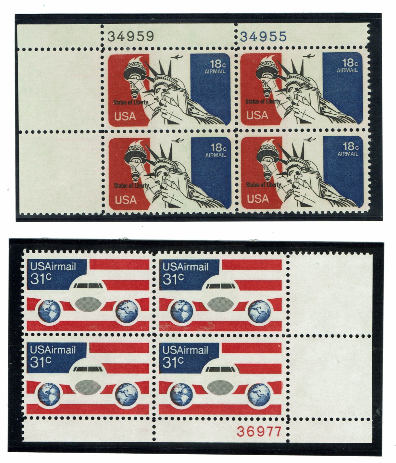2 AIR MAIL PLATE BLOCKS @ FACE VALUE – MNH – C87 & C90