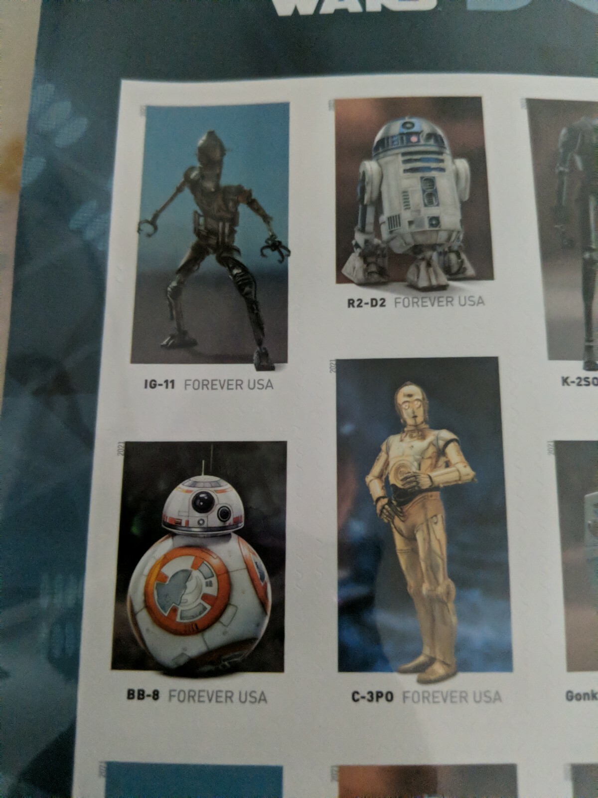 New USPS StarWars Droids Sheet of 20 Forever Stamps,ATTACHED,COLLECTIBLE 19#22#8
