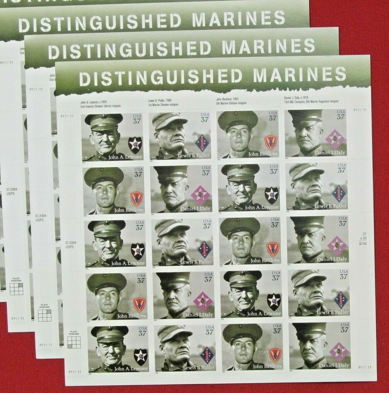 Three x 20 = 60 of DISTINGUISHED MARINES 37¢ US Postage Stamps. USA Sc 3961-3964
