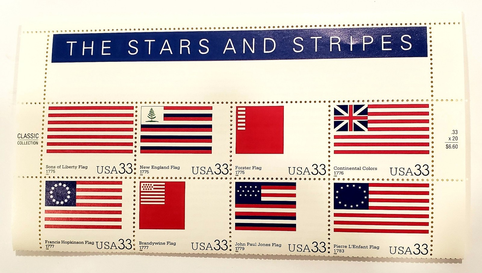 Stars & Stripes Scott#3403 USFLAGS 33c 20 stamps MNH Full Sheet FOLDED IN HALF*