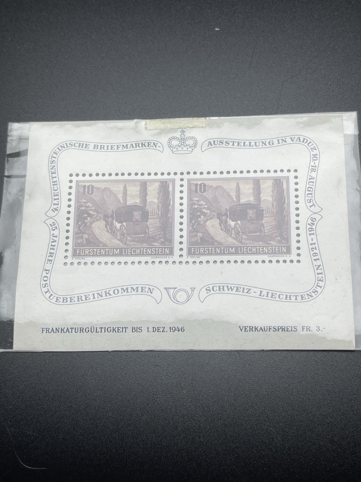 Liechtenstein souvenir sheet from 1946 Unused In Perfect Condition