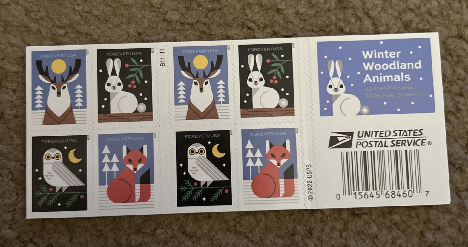 20 USPS Winter Woodland Animals Forever Stamps FV $14.60 Fun Designs