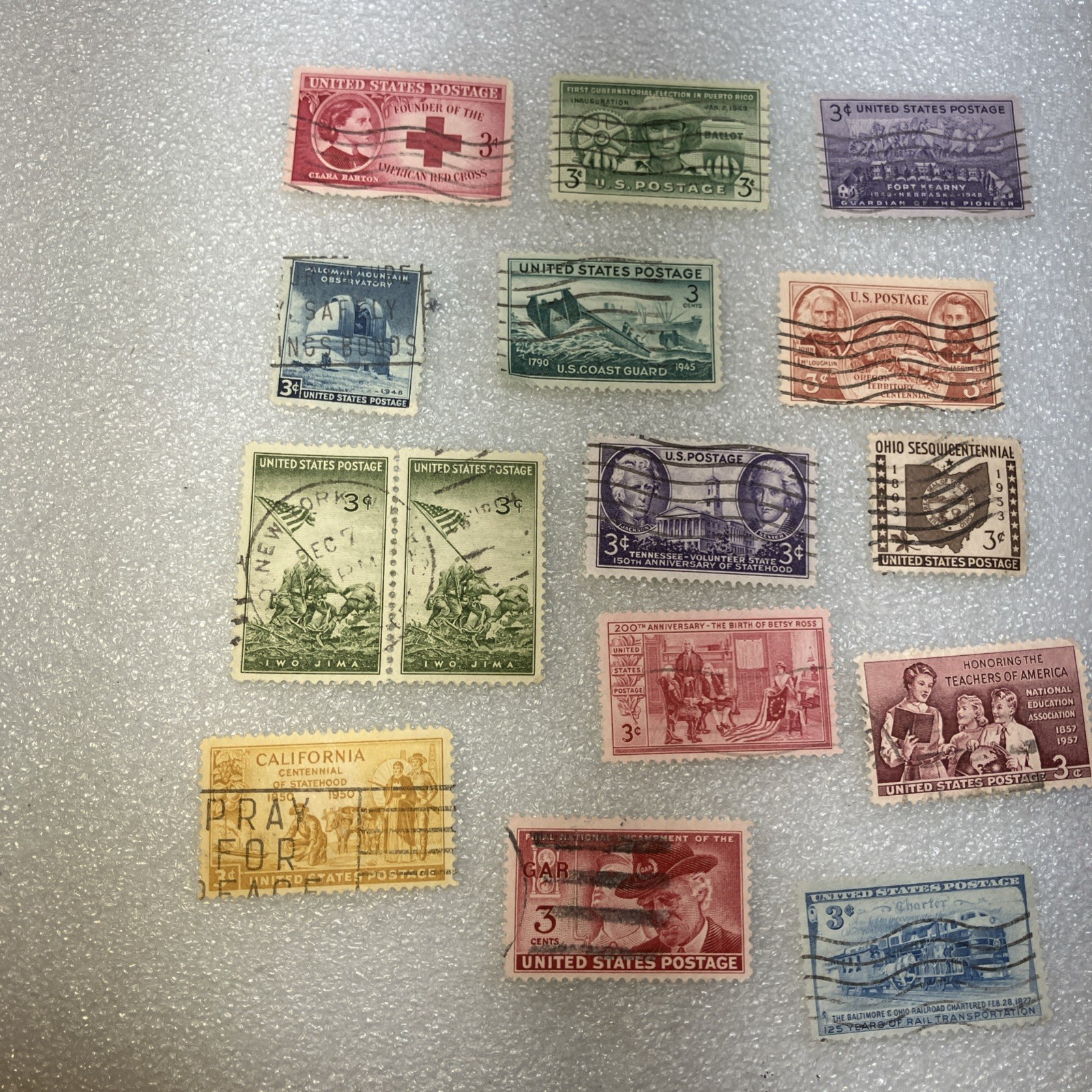 15 USED/Cancelled Commemorative 3c 1941-1955 US Stamps. Varied Lot. $1 Ships.