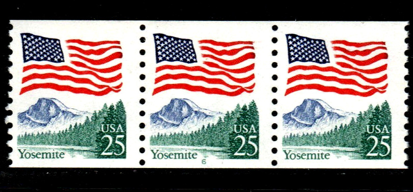 U.S. Stamps 25¢ Flag/Yosemite Park – Plate #6 Coil Strip of 5 MNH stamps SC#2280