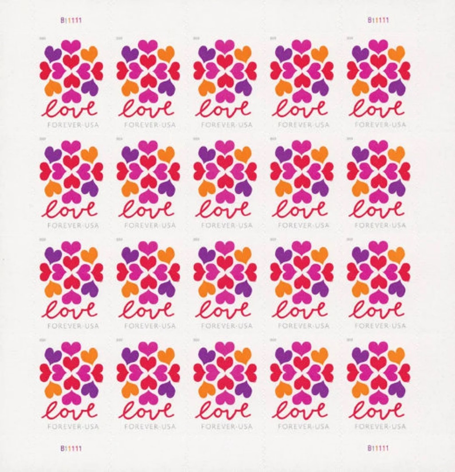 LOVE HEARTS BLOSSOM Sheet of 20 Forever Stamps MNH #5339 – BRAND NEW