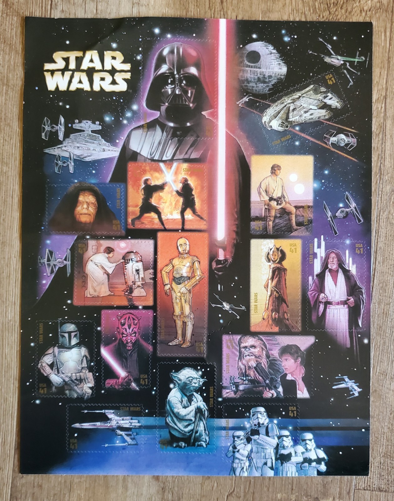 “STAR WARS” 30TH ANNIVERSARY PANE OF 15 stamps (41 CTS) — FREE Shipping