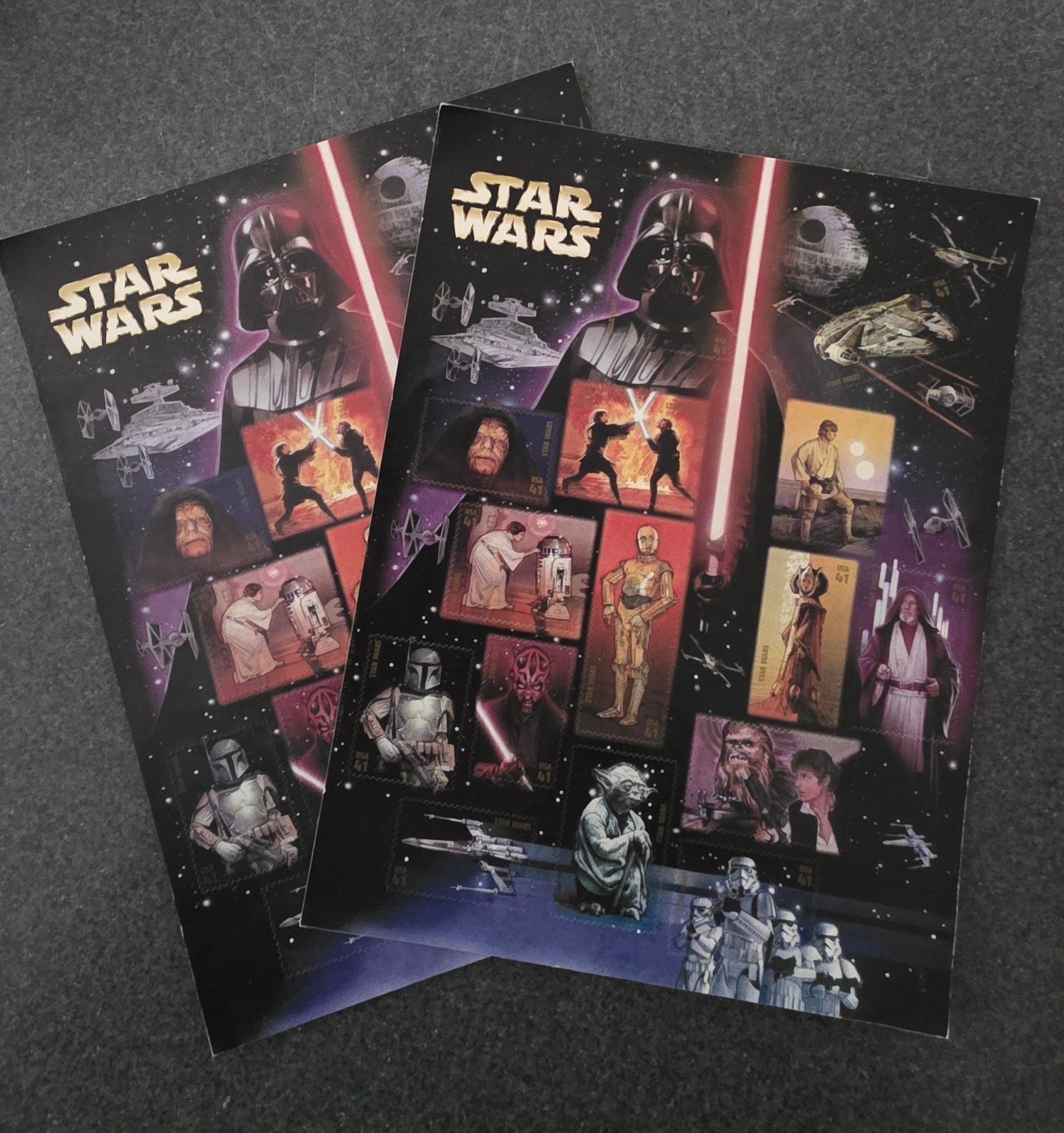 Two sheets = 30 STAR WARS Character Souvenir Set USPS Stamps face value $18.45