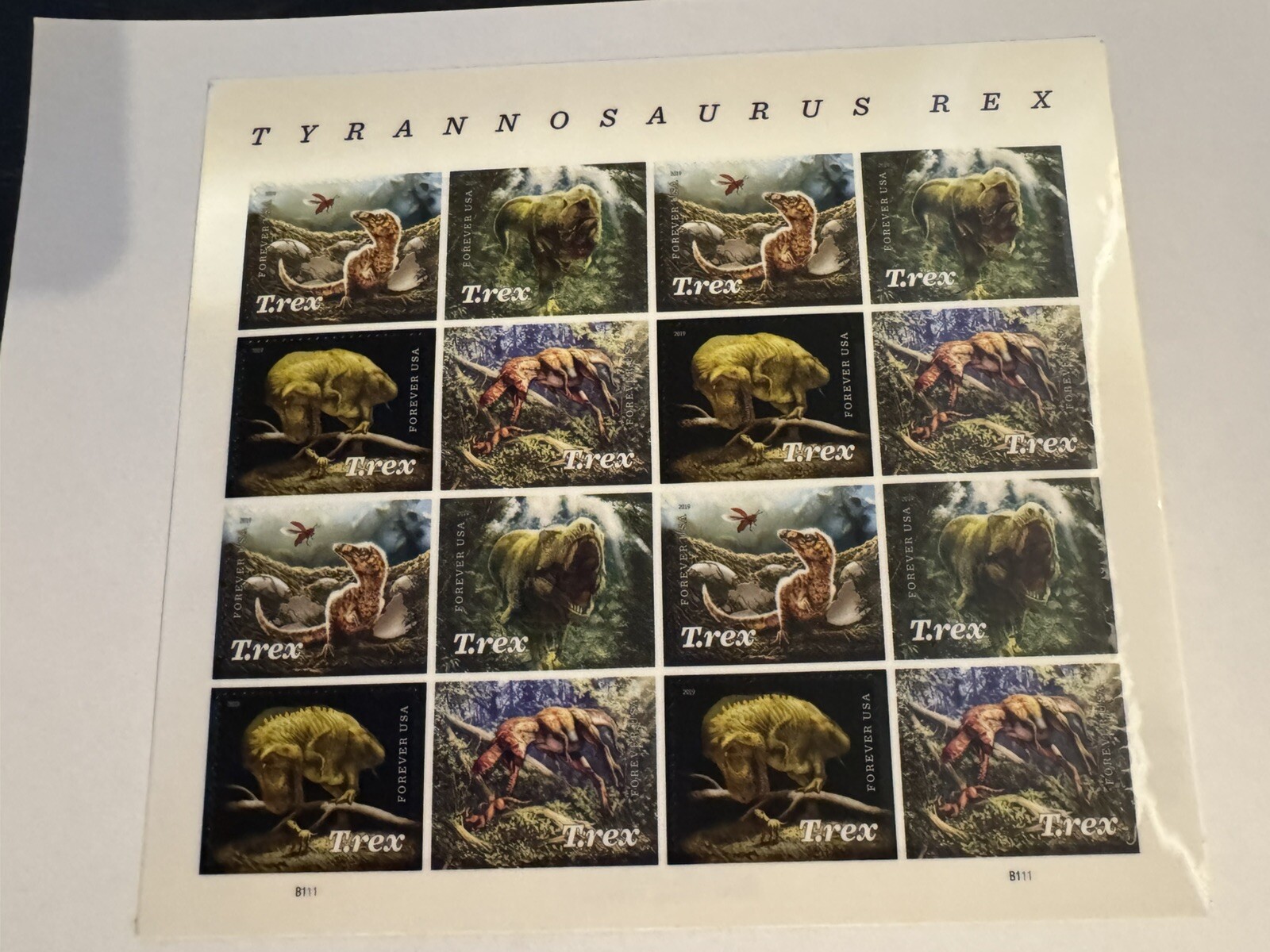 USPS New Tyrannosaurus Rex Pane Sheet 16 Forever Stamps T-Rex Trex Dinosaur 🦖
