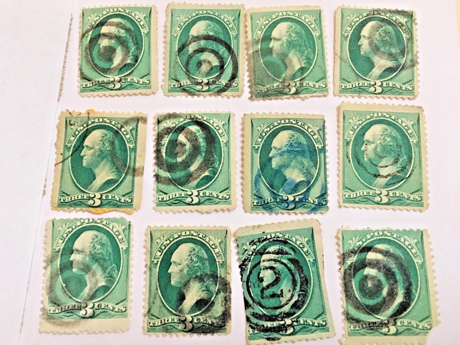 US-Stamp-Scott-136 LOT OF 12 USED GOOD CANCELATIONS MARKS