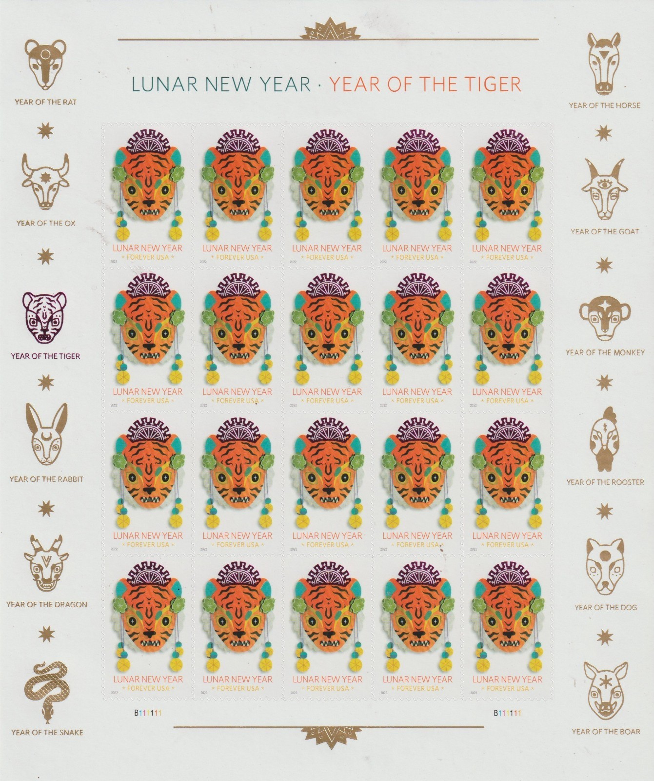 USPS Lunar New Year-Year of the Tiger 20 One ounce rate Stamps Sent from OKC