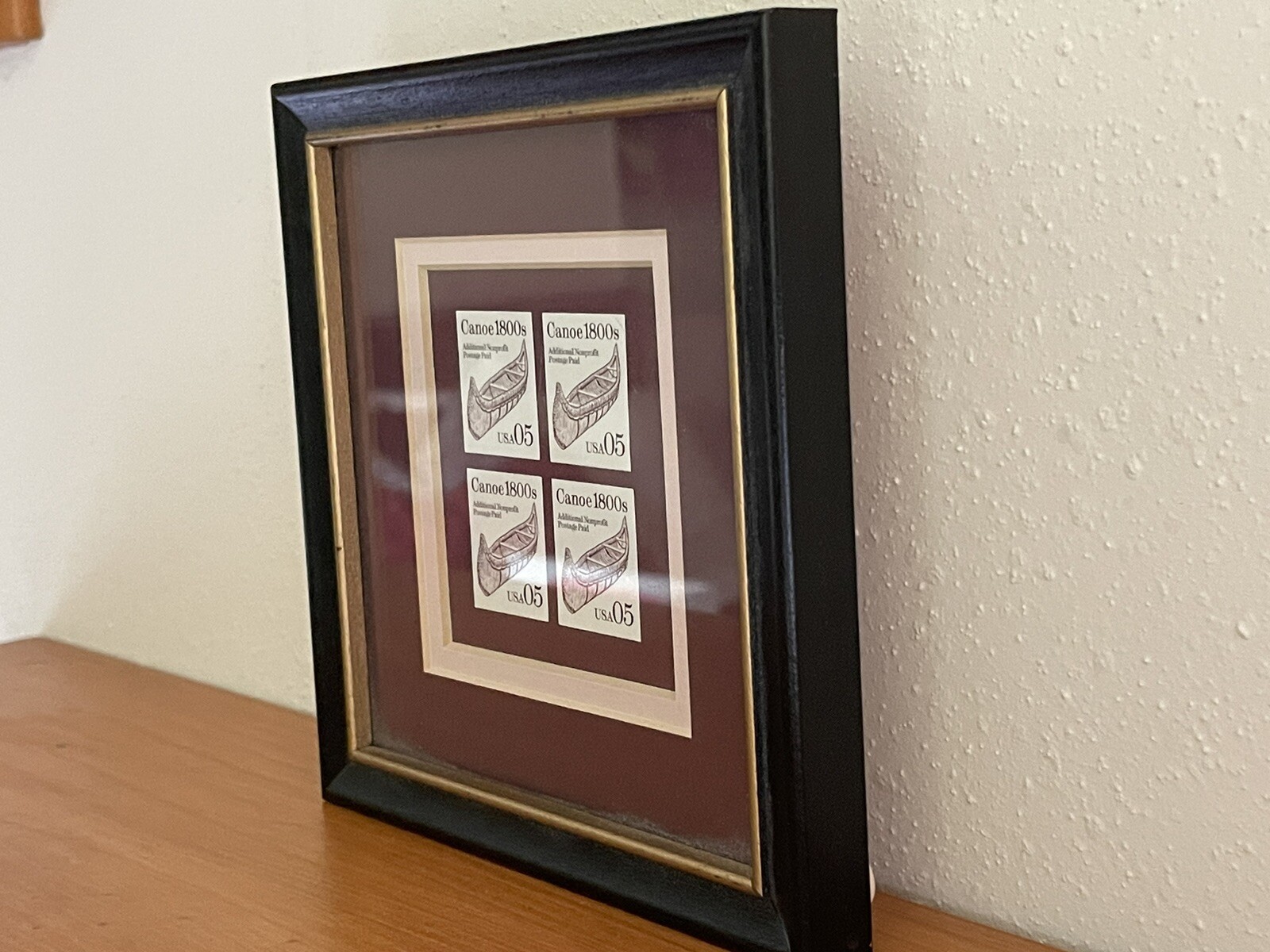Canoe 1800s 05c 1991 Transportation Series Brown – 4 stamps framed
