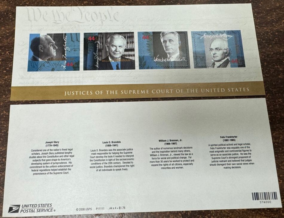 # 4422 Supreme Court Justices 2009 US Stamp sheet pane MINT NH .44 We the People