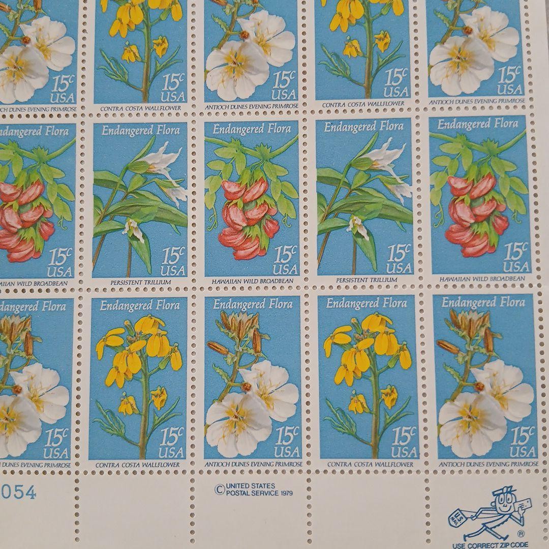 Foreign stamps, USA, Endangered Plants stamps full sheet, 1979, 15 cents, 50