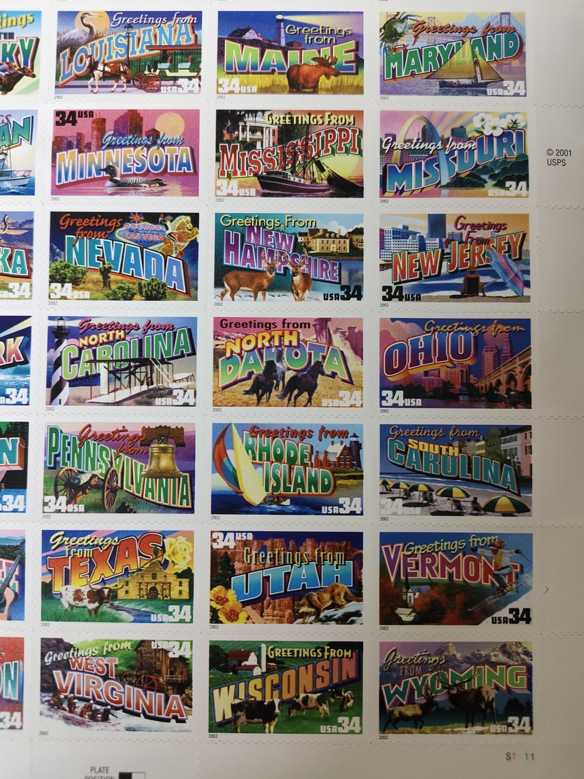 US Postage Stamps Greetings From America 34 Cent Sheet of 50 Collectible Wel