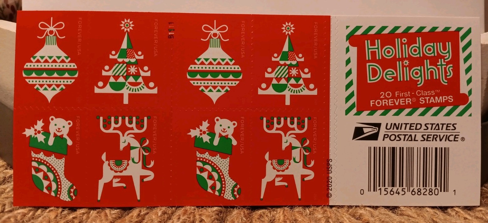 1 Book Of 20 First-Class Forever Stamps ~ Holiday Delights