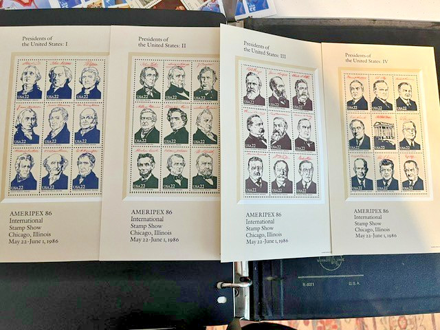 Scott #2216-19. Ameripex 86 Presidents set of 4 souvenir sheets. MNH.