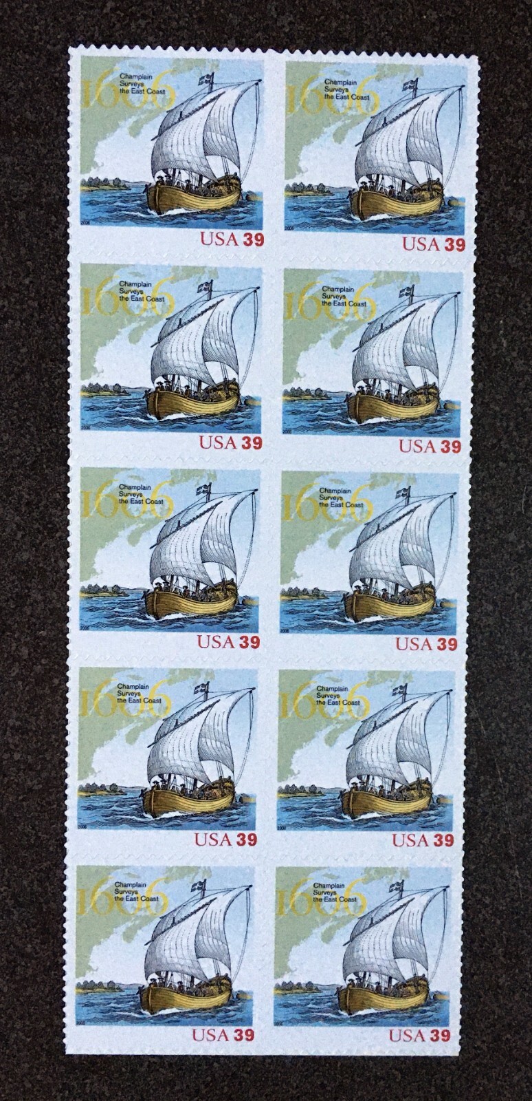 2006USA #4073 39c Samuel de Champlain – Block of 10 From Sheet Mint NH