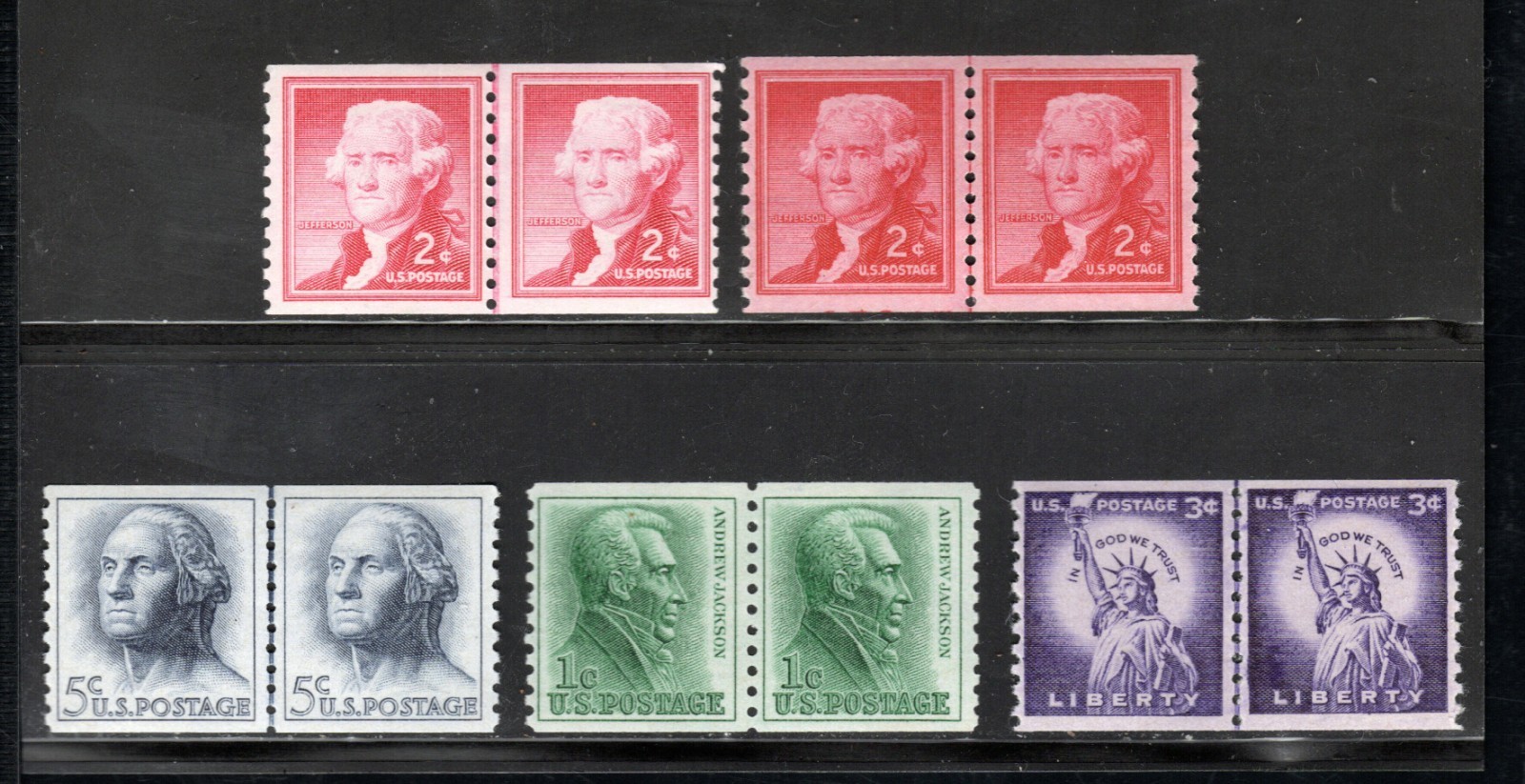US Stamp – 5 old Line Coil Pairs MNH