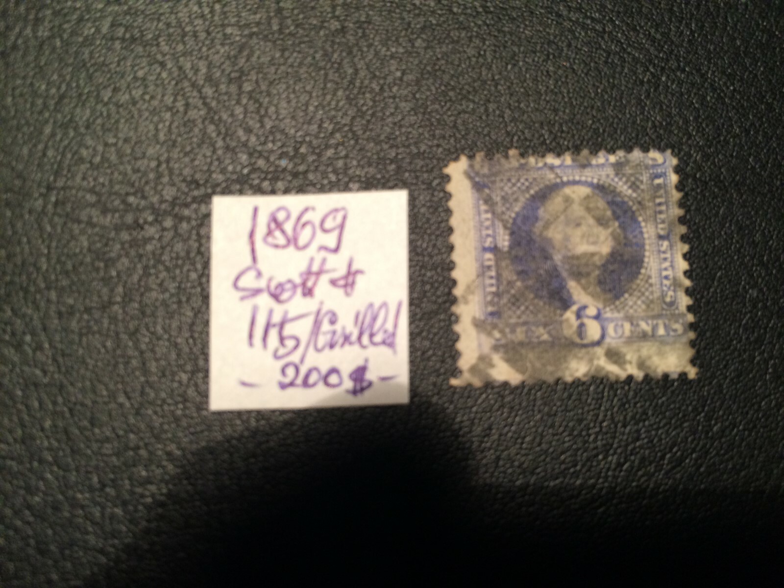 United States stamp 1869 Washington 6c ultramarine Scott #115 USED