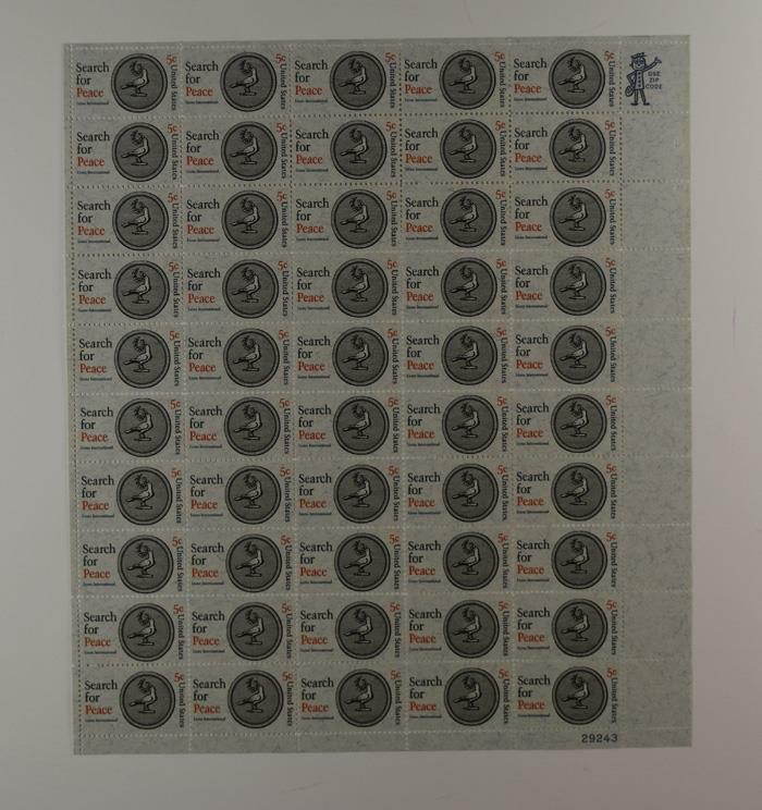 US SCOTT 1326 PANE OF 50 SEARCH FOR PEACE STAMPS 5 CENT FACE MNH