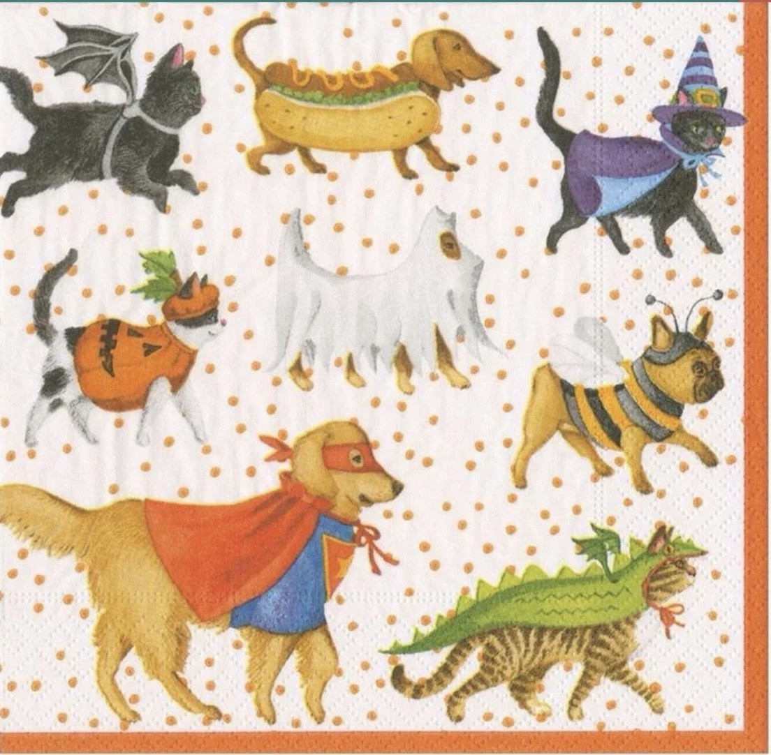 TWO Paper LUNCHEON Decoupage 6.5”Craft Napkins Dogs/cats Halloween Costumes