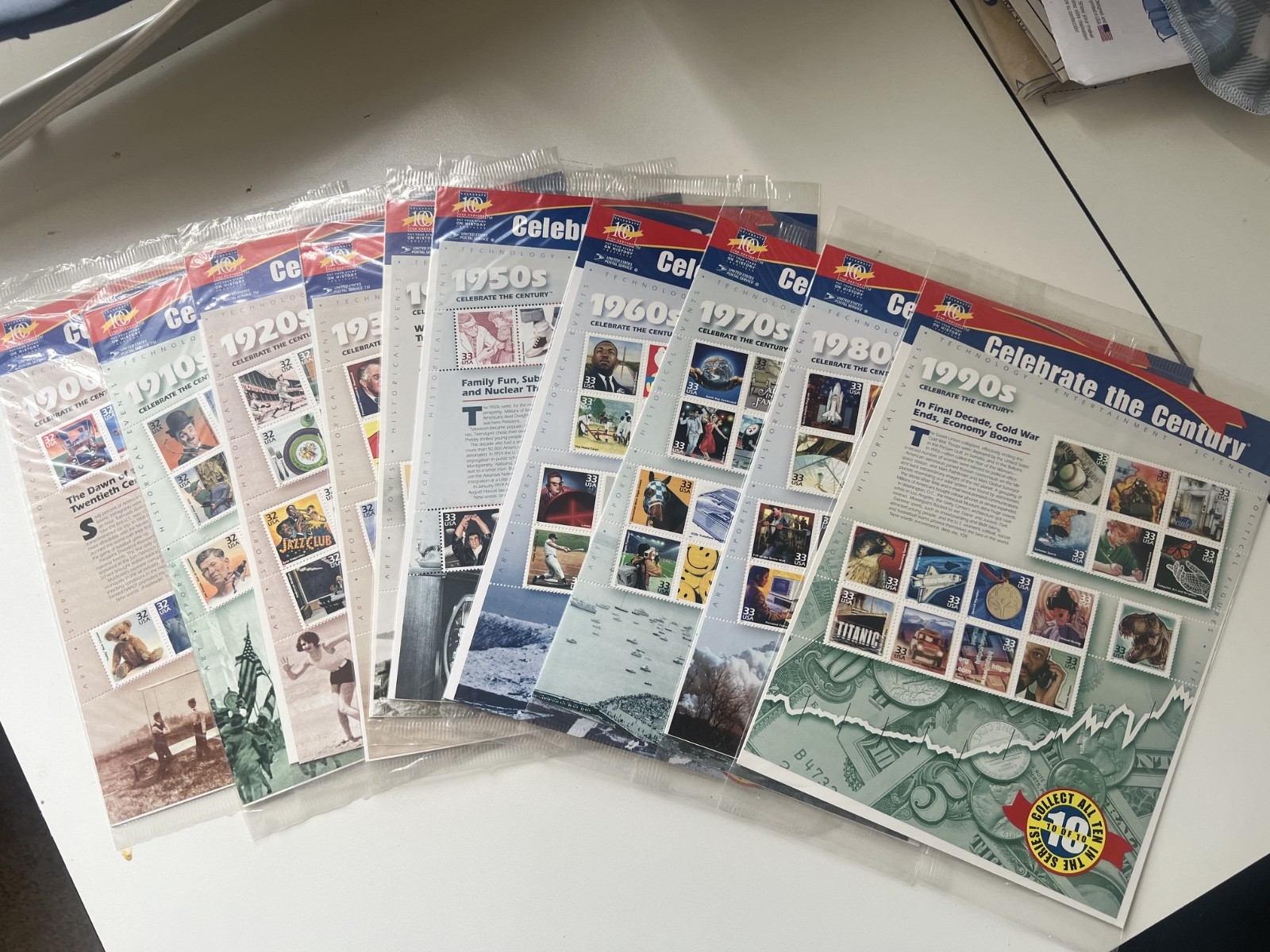CELEBRATE THE CENTURY 1900-1990. Complete 10 Sheet Set US Stamps USA # 3182-3191