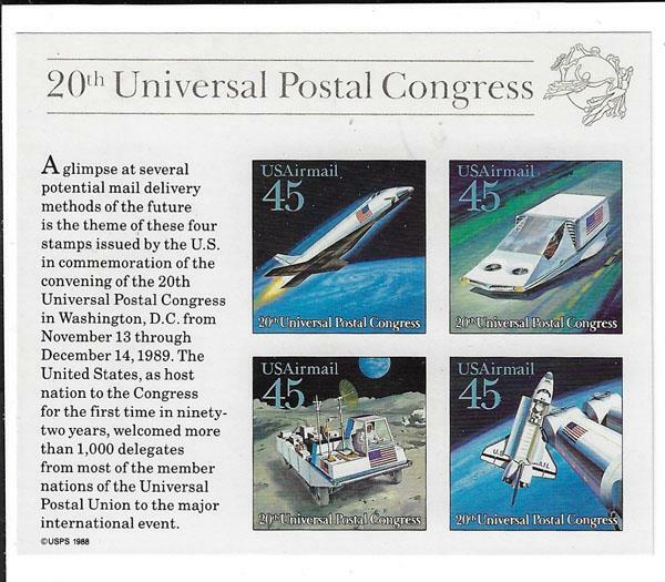 US SCOTT C126 PANE OF 4 FUTURE MAIL TRANSPORT STAMPS 45 CENT FACE MNH