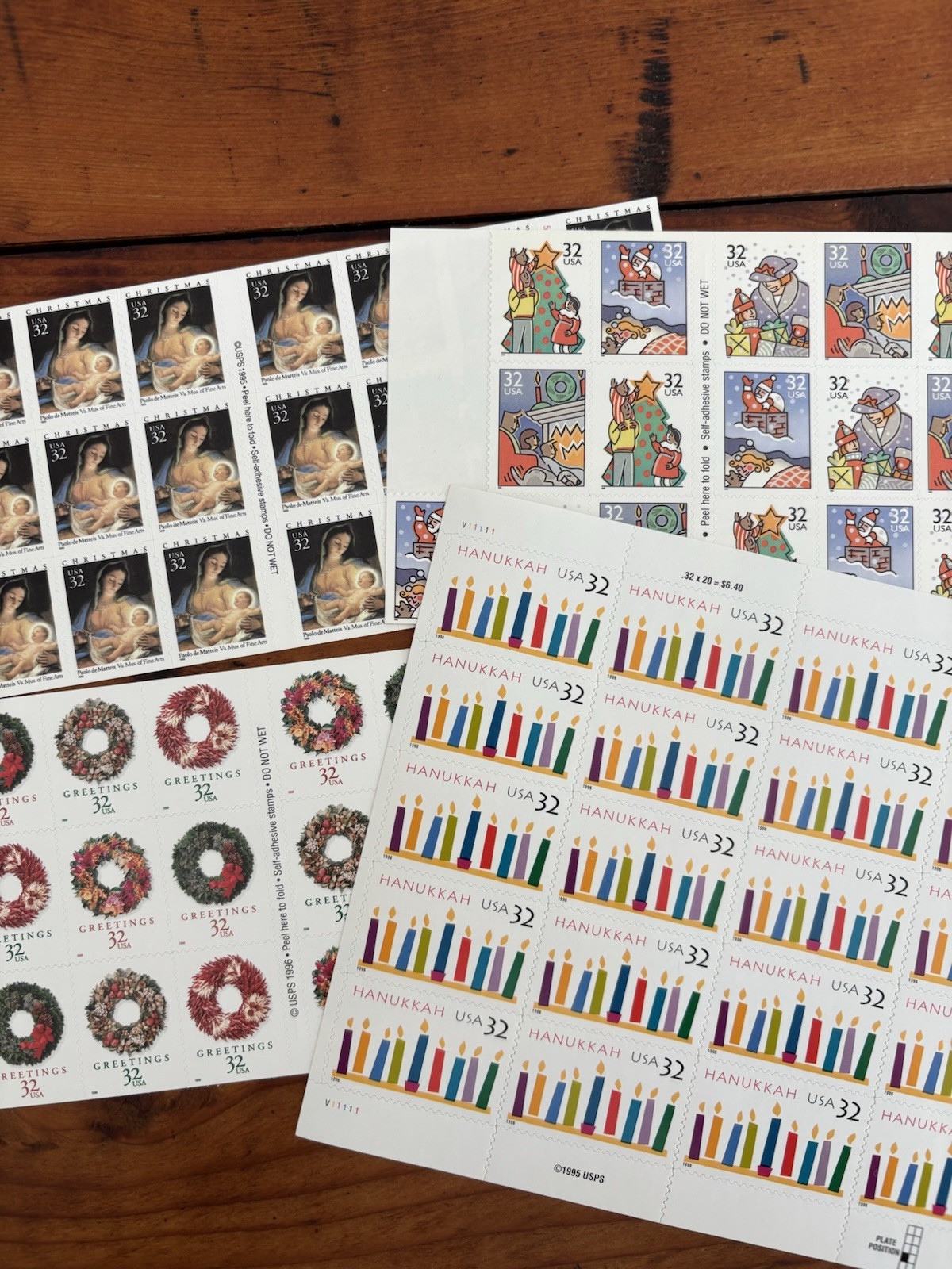 78 Vtg Colorful Xmas Hanukkah US Postage Stamps, Never Expire $24.95 Face Value