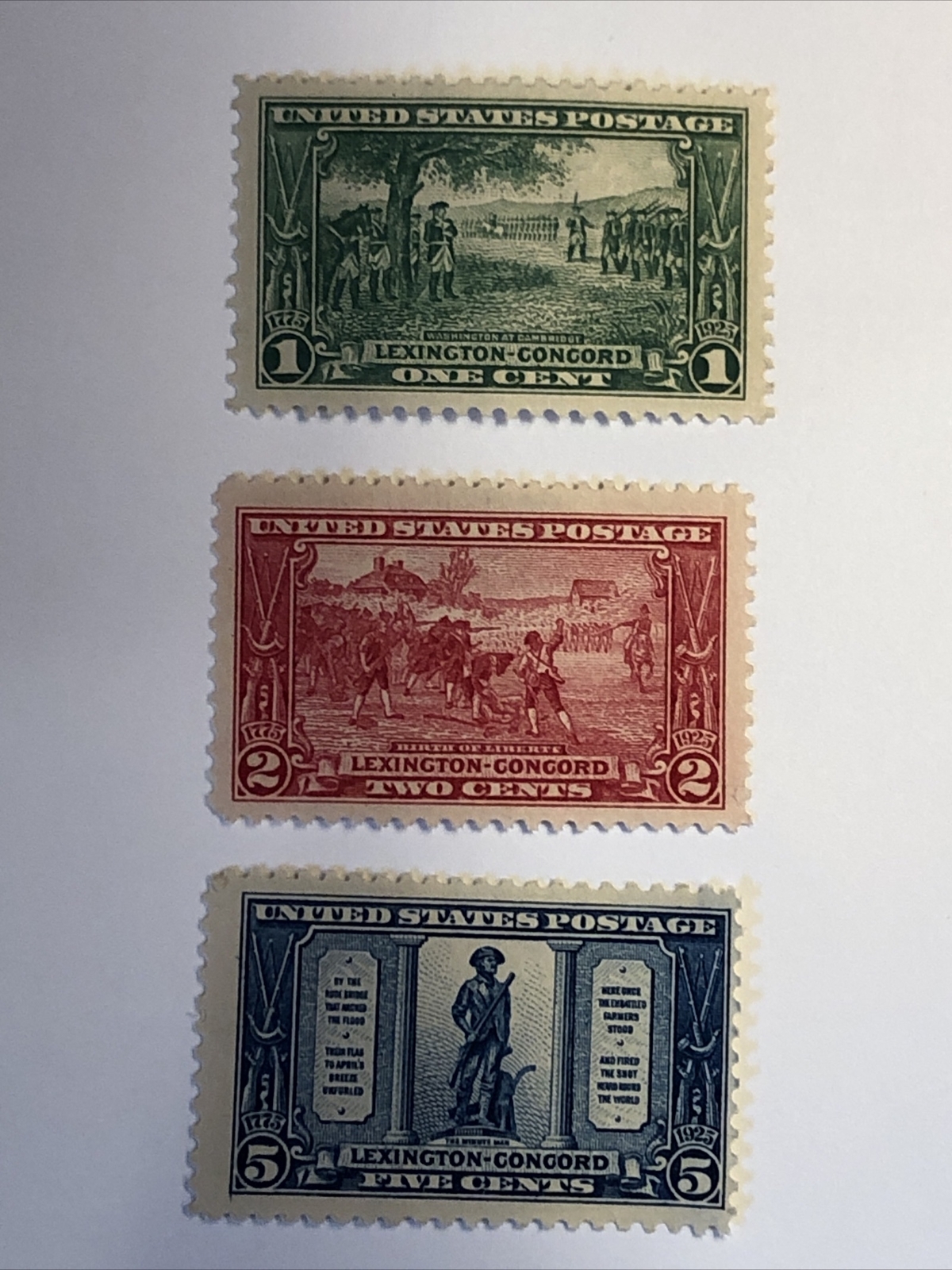 Scott # 617 618 619 1925 Lexington-Concord Sesquicentennial Complete Set