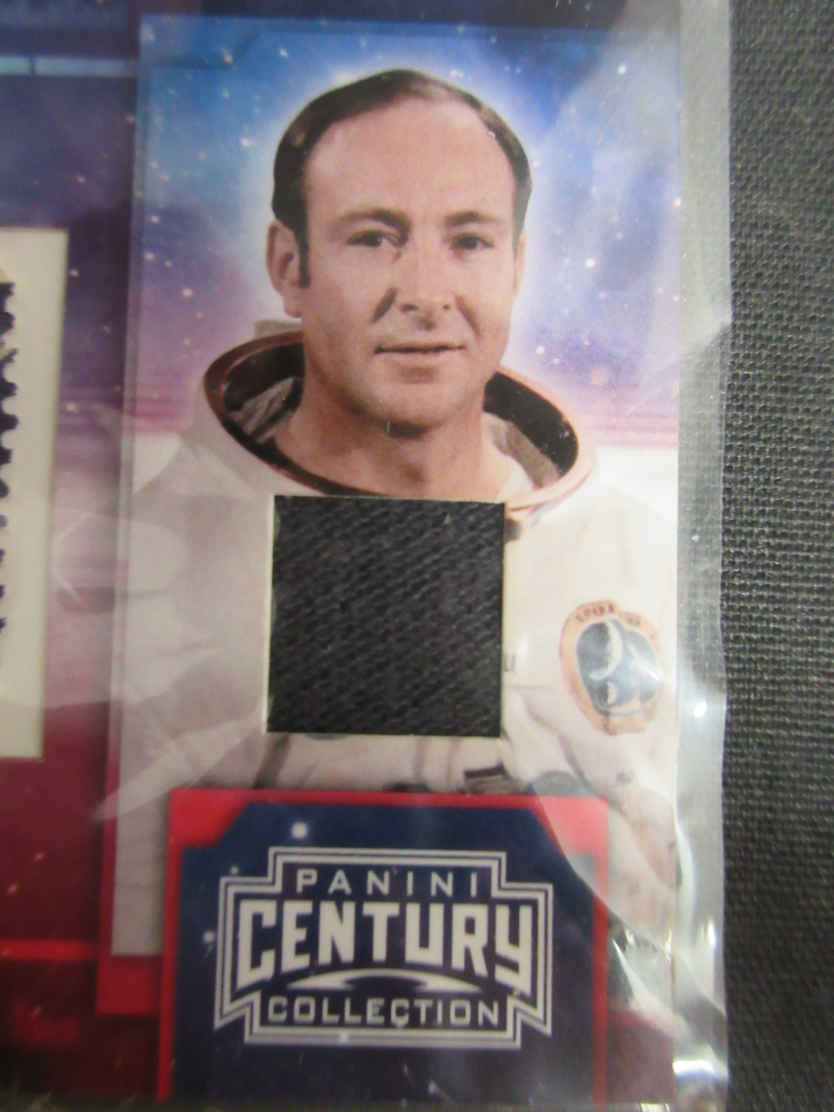 EDGAR MITCHEL; APOLLO 9 2010 PANINI 5c STAMP & WORN RELIC SWATCH CARD, 226/250