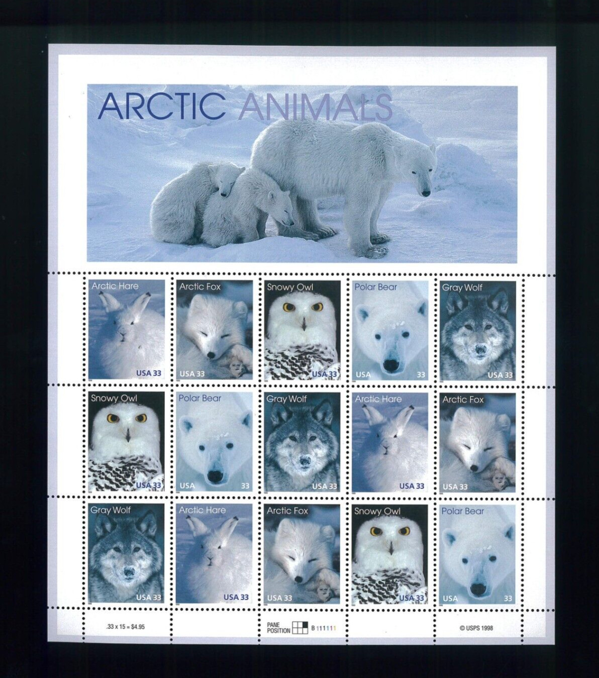 United States 32¢ Arctic Animals Postage Stamp #3288-92 MNH Full Sheet