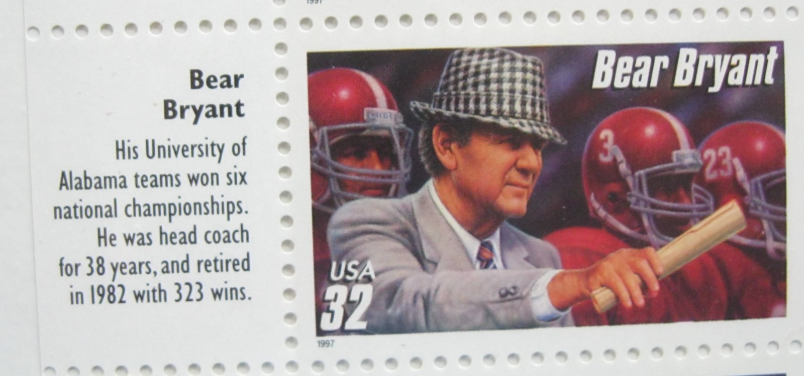 1996 LEGENDARY FOOTBALL COACHES UNCUT USPS PRESENTATION BLOCK OF 20 STAMPS