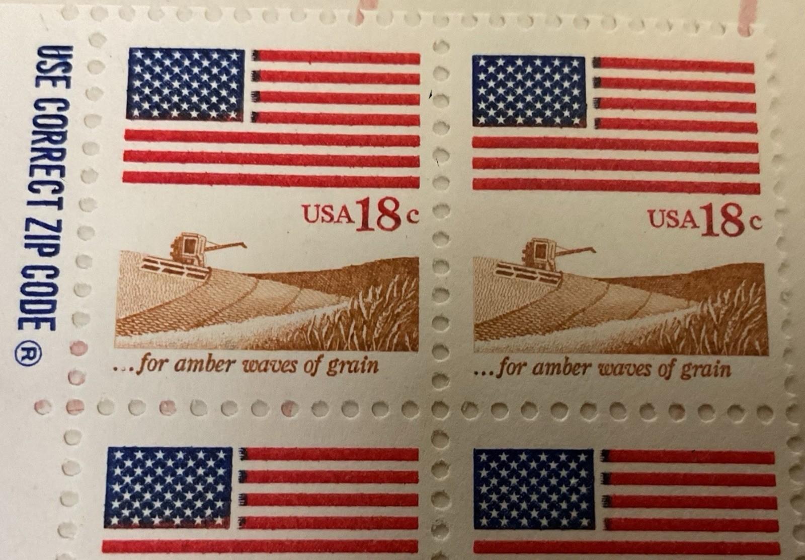2- Rare Vintage 1981 American Flag MISTAKE STAMPS .19 Cents Two Strips 40 Stamps
