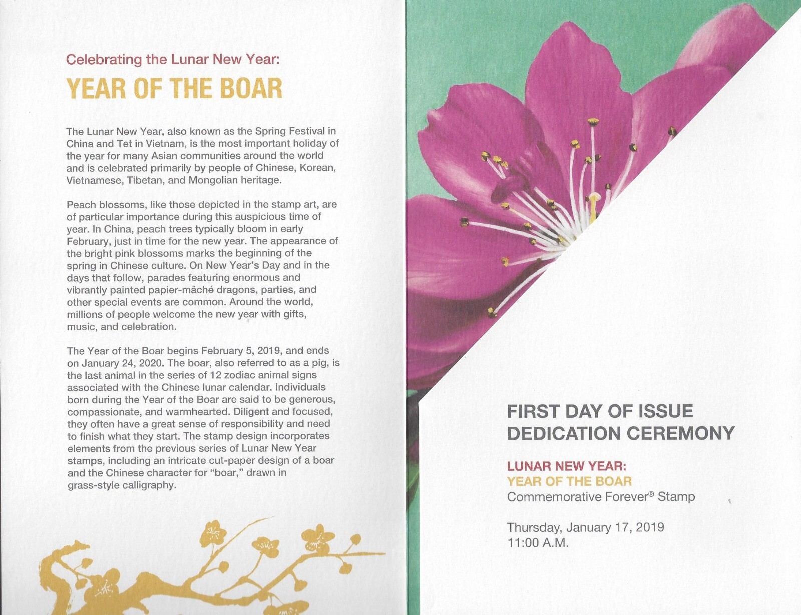 Celebrating Lunar New Year – Boar FDI Memento with 12 Forever Stamps Scott #5340