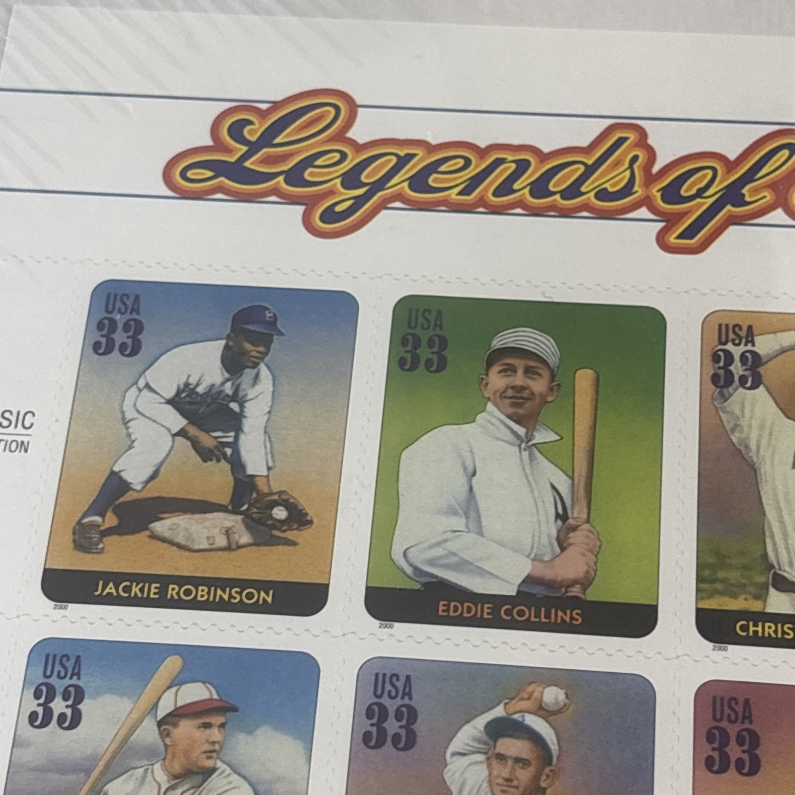 USPS 2000 33-cent Legends of Baseball Collection Major League All-Century Mint