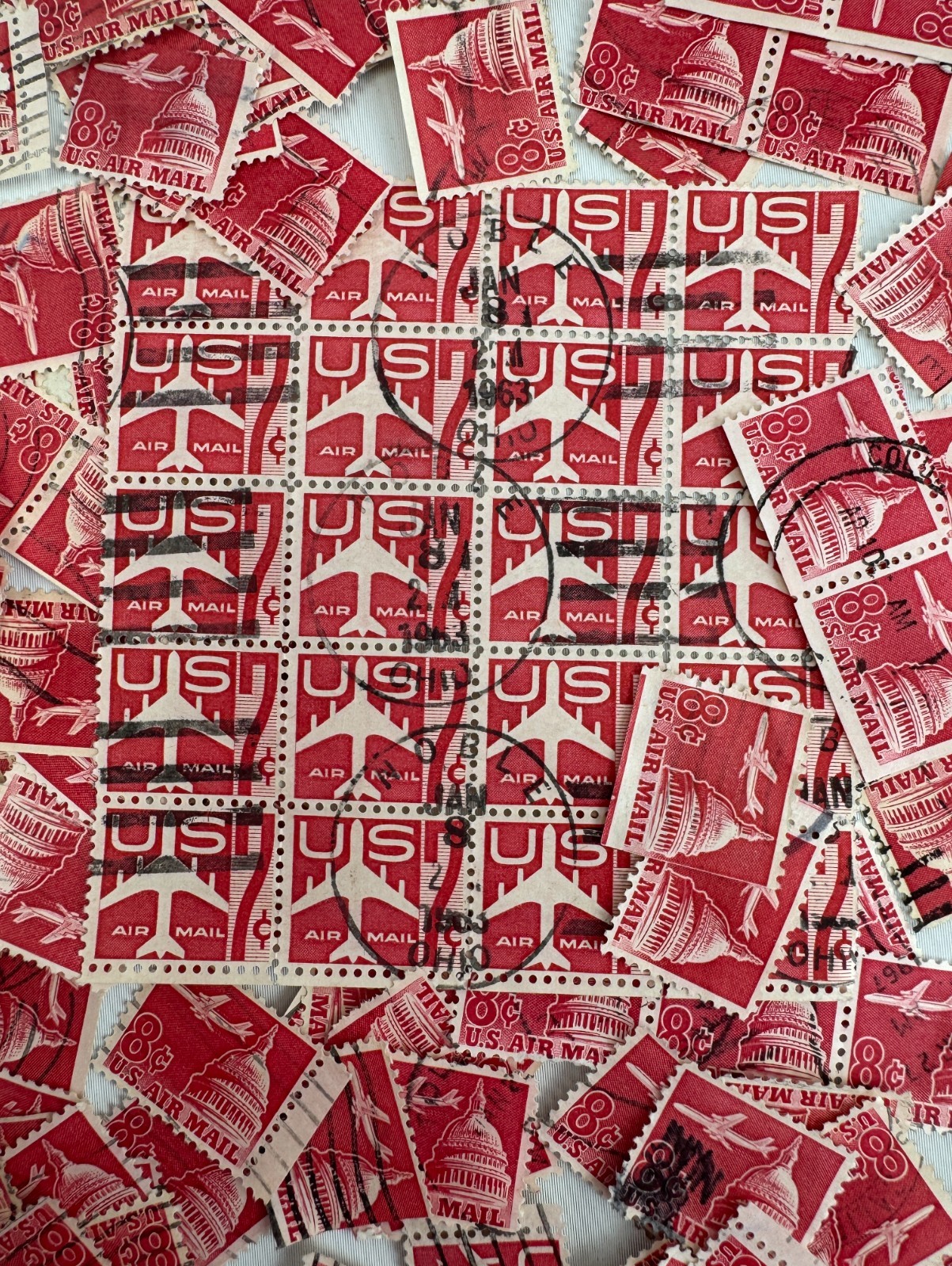 Large US Airmail Stamp Lot Scott C74 and C76 Used Mix, Jet Aircraft Aviation