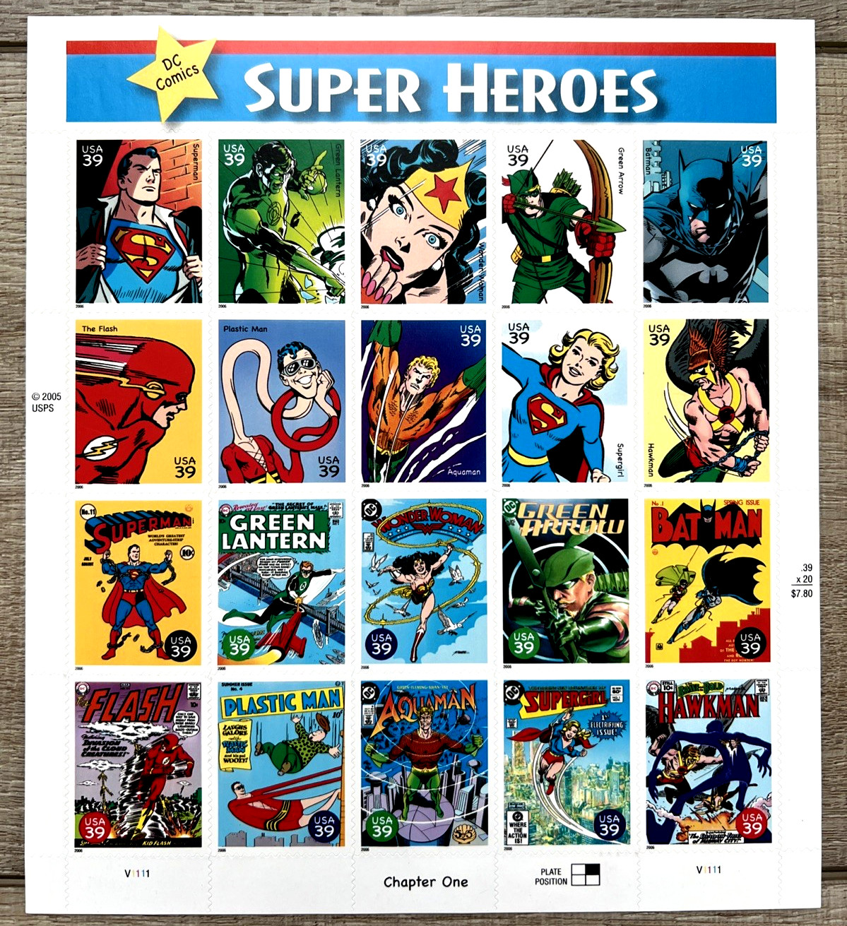 SUPER HEROES 39¢ (DC) & 41¢ (MC) US Stamps Sheets Chapter 1 & 2- Lot of 3